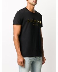 T-shirt à col rond imprimé noir et doré Balmain