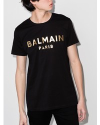 T-shirt à col rond imprimé noir et doré Balmain