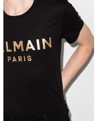 T-shirt à col rond imprimé noir et doré Balmain