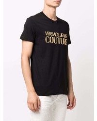 T-shirt à col rond imprimé noir et doré VERSACE JEANS COUTURE