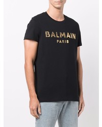 T-shirt à col rond imprimé noir et doré Balmain