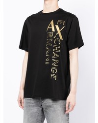 T-shirt à col rond imprimé noir et doré Armani Exchange