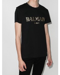 T-shirt à col rond imprimé noir et doré Balmain