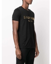 T-shirt à col rond imprimé noir et doré Balmain