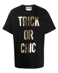 T-shirt à col rond imprimé noir et doré Moschino