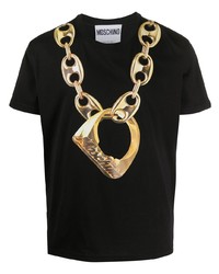 T-shirt à col rond imprimé noir et doré Moschino