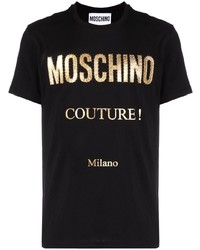 T-shirt à col rond imprimé noir et doré Moschino