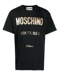 T-shirt à col rond imprimé noir et doré Moschino