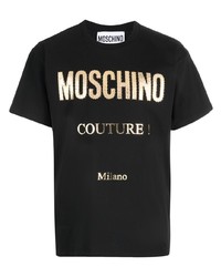 T-shirt à col rond imprimé noir et doré Moschino