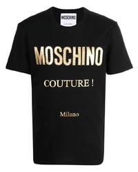 T-shirt à col rond imprimé noir et doré Moschino