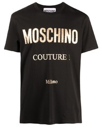 T-shirt à col rond imprimé noir et doré Moschino