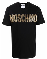 T-shirt à col rond imprimé noir et doré Moschino