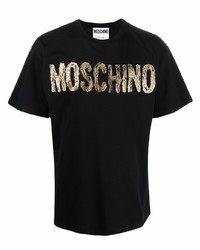 T-shirt à col rond imprimé noir et doré Moschino