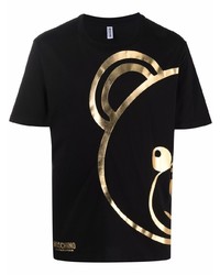 T-shirt à col rond imprimé noir et doré Moschino