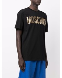 T-shirt à col rond imprimé noir et doré Moschino