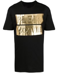 T-shirt à col rond imprimé noir et doré Philipp Plein