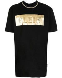 T-shirt à col rond imprimé noir et doré Philipp Plein