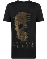 T-shirt à col rond imprimé noir et doré Philipp Plein