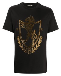 T-shirt à col rond imprimé noir et doré Roberto Cavalli