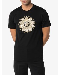 T-shirt à col rond imprimé noir et doré Versace