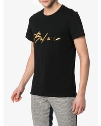 T-shirt à col rond imprimé noir et doré Balmain