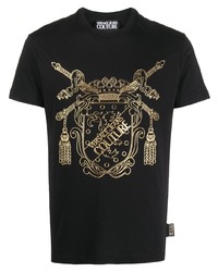 T-shirt à col rond imprimé noir et doré VERSACE JEANS COUTURE