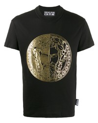 T-shirt à col rond imprimé noir et doré VERSACE JEANS COUTURE