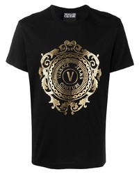 T-shirt à col rond imprimé noir et doré VERSACE JEANS COUTURE