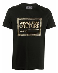 T-shirt à col rond imprimé noir et doré VERSACE JEANS COUTURE