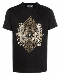 T-shirt à col rond imprimé noir et doré VERSACE JEANS COUTURE