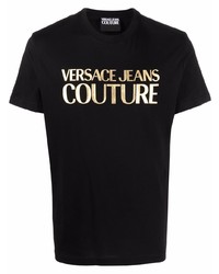 T-shirt à col rond imprimé noir et doré VERSACE JEANS COUTURE