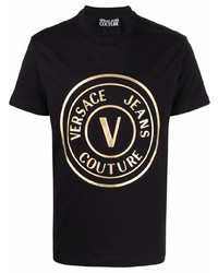 T-shirt à col rond imprimé noir et doré VERSACE JEANS COUTURE