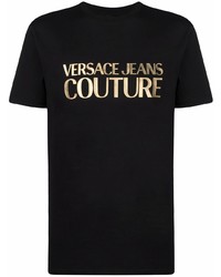 T-shirt à col rond imprimé noir et doré VERSACE JEANS COUTURE