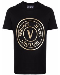 T-shirt à col rond imprimé noir et doré VERSACE JEANS COUTURE