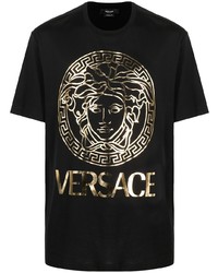 T-shirt à col rond imprimé noir et doré Versace