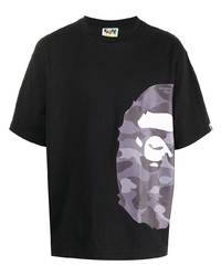 T-shirt à col rond imprimé noir A Bathing Ape