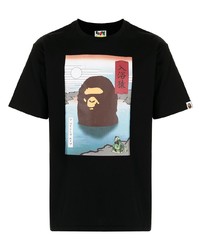 T-shirt à col rond imprimé noir A Bathing Ape