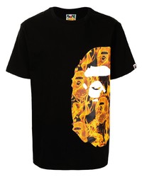 T-shirt à col rond imprimé noir A Bathing Ape