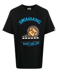 T-shirt à col rond imprimé noir A Bathing Ape