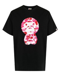 T-shirt à col rond imprimé noir A Bathing Ape