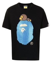 T-shirt à col rond imprimé noir A Bathing Ape