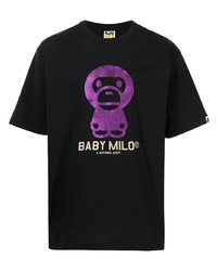 T-shirt à col rond imprimé noir A Bathing Ape