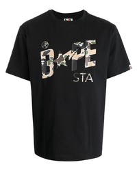 T-shirt à col rond imprimé noir A Bathing Ape