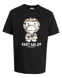 T-shirt à col rond imprimé noir A Bathing Ape