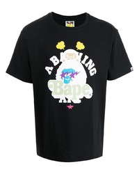 T-shirt à col rond imprimé noir A Bathing Ape