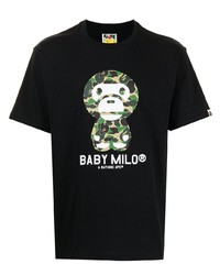 T-shirt à col rond imprimé noir A Bathing Ape