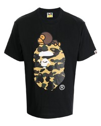 T-shirt à col rond imprimé noir A Bathing Ape