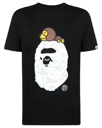 T-shirt à col rond imprimé noir A Bathing Ape