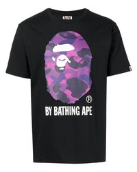 T-shirt à col rond imprimé noir A Bathing Ape