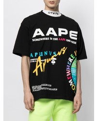 T-shirt à col rond imprimé noir AAPE BY A BATHING APE